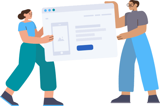 Duas mulheres carregando uma página web.